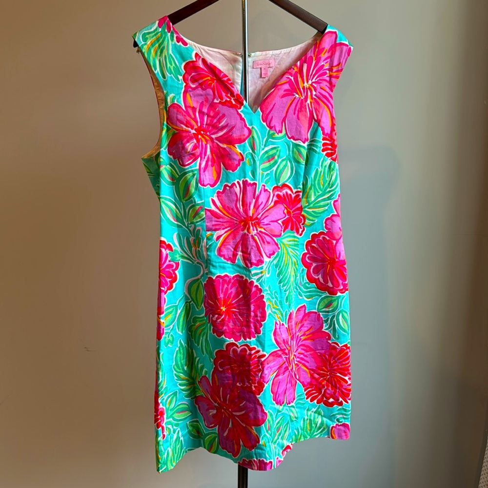 Lilly Pulitzer floral cotton shift dress, Size 16